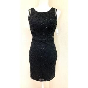Women’s Cocktail Dress Sz S Sequined Lace Cutout Mesh Bodycon By Lauren &Claire